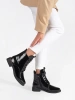 Lace-up black ankle boots made from patent faux leather