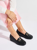 Black Wedge Loafers with Gold Embellishment