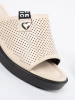 Women's beige platform slides