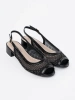 Black sandals with decorative mesh
