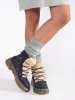Navy Blue Cozy Lace-Up Boots with Sheepskin Trim