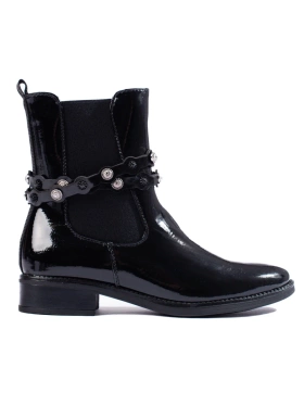 Glossy Black Ankle Boots with Flat Heels
