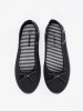 Black fabric ballet flats with a bow