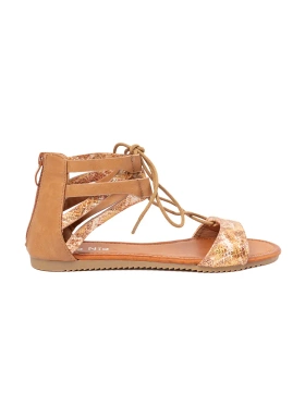Ankle Lace-up Sandals with Snake Motif