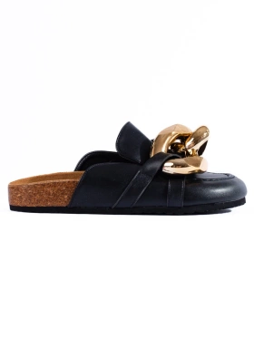 Black Slip-Ons with Bold Chain Detail