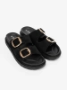 Women's Black Slippers with Gold Buckles