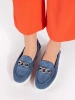 Suede blue loafers with chain
