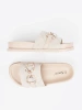 Light beige embellished slides