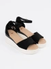 Black women's sandals on a white wedge