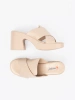 Beige block heel mules