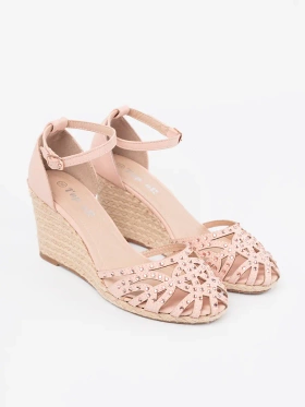 Light pink wedge sandals with rhinestones