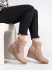 Beige Suede Wedge Ankle Boots with Tassels