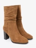 Caramel Ankle Boots with Ruched Upper and Heel
