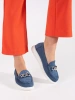 Suede blue loafers with chain