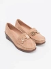 Beige suede wedge loafers