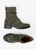 Dark green lace-up worker boots with low heel
