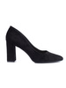Black Suede Chunky Heel Pumps by Sergio Leone