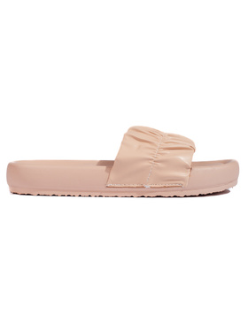 Beige Gathered Slip-On Sandals