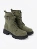 Dark green worker boots with thick sole and lacing