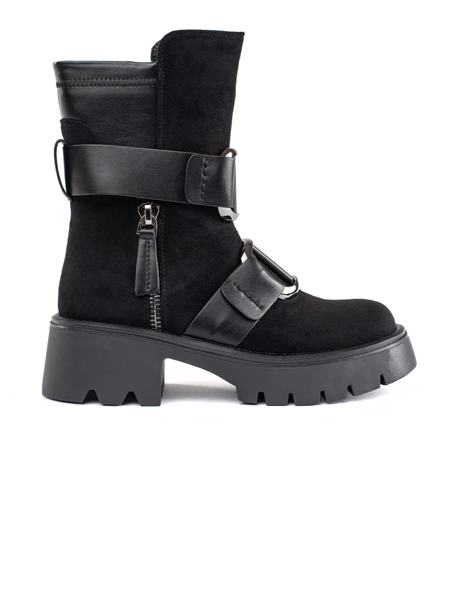 Czarne zamszowe botki damskie z klamrami