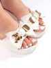 White Wedge Sandals with Bow Charm