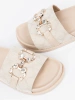 Light beige embellished slides