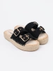 Black braided platform slides with buckles