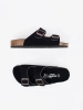 Black women's leather slides