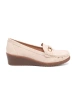 Beige Wedge Moccasins with Decorative Chain