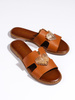 Chic Brown Slides with a Golden Heart