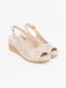 Beige Wedge Heeled Sandals with Cutouts
