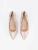 Beige patent block heel pumps