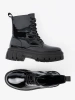 Black Patent Chunky Sole Worker Boots