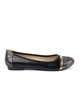 Black ballet flats with gold embellishments