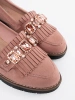 Pink Suede Moccasins with Decorative Crystals