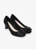 Black Women's Pumps with Decorative Flower