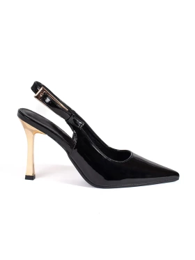 Glossy Black Slingback Heels
