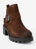 Brown Leather Ankle Boots with Decorative Buckle