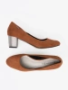 Brown Pumps with Decorative Silver Heel