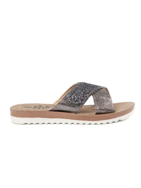 Metallic Women's Slides with White Sole
