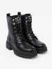 Black lace-up worker boots with metal decoration
