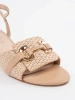 Beige women's sandals with mid block heel