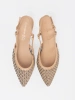 Beige perforated low heel pumps