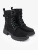 Black Worker Boots with Buckle and Lacing