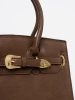 Brown handbag with decorative gold buckle