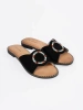 Black women's slides with a rhinestone buckle