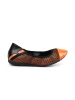 Orange ballet flats with black mesh