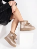 Beige Lace-Up Snow Boots with Chunky Soles