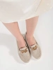 Beige Leather Chain Platform Loafers