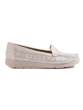 Lace-Patterned White Loafers